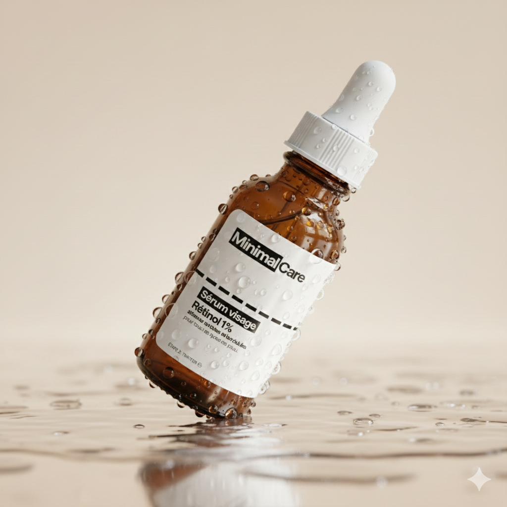 Bouteille de serum rétinol goutte d'eau  Minimal Care